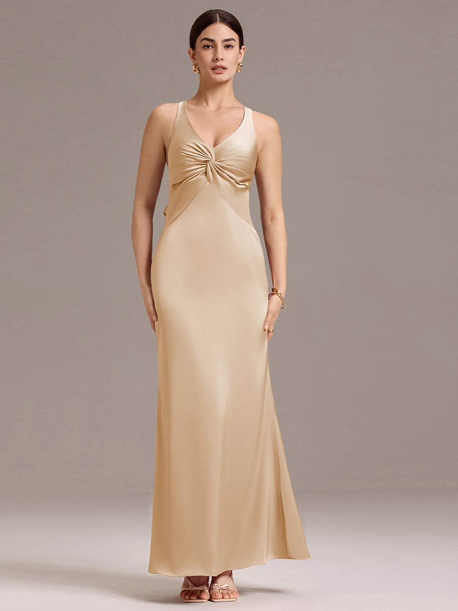 Color=Champagne | Custom Solutions Sleeveless Deep V-Neck Backless Mermaid Floor Length Bridesmaid Dresses-Pink 