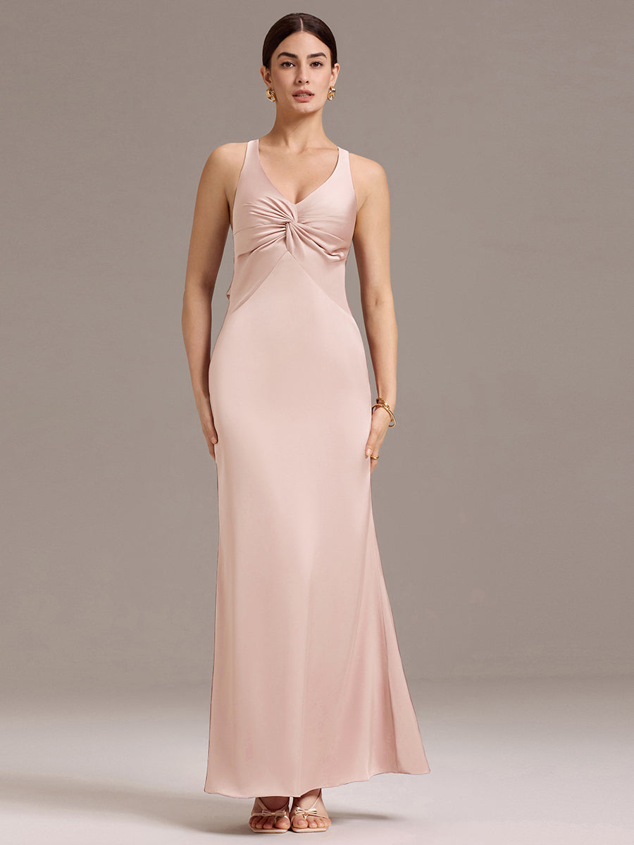 Color=Pink | Custom Solutions Sleeveless Deep V-Neck Backless Mermaid Floor Length Bridesmaid Dresses-Pink 7