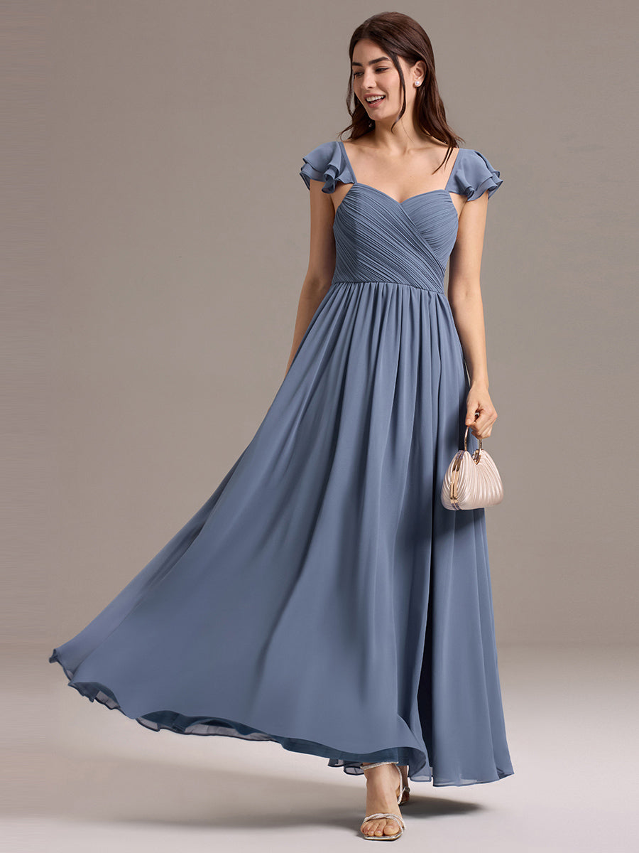 Color=Dusty Blue | Custom Made Sleeveless One Shoulder Pleated A-Line Floor Length Bridesmaid Dresses-Dusty Blue 1