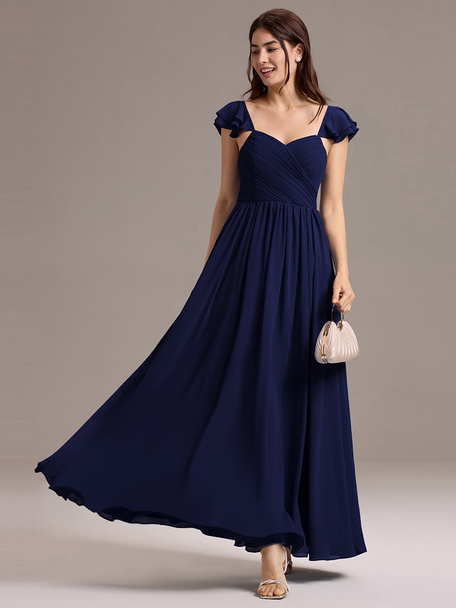 Color=Navy Blue | Custom Made Sleeveless One Shoulder Pleated A-Line Floor Length Bridesmaid Dresses-Navy Blue 16