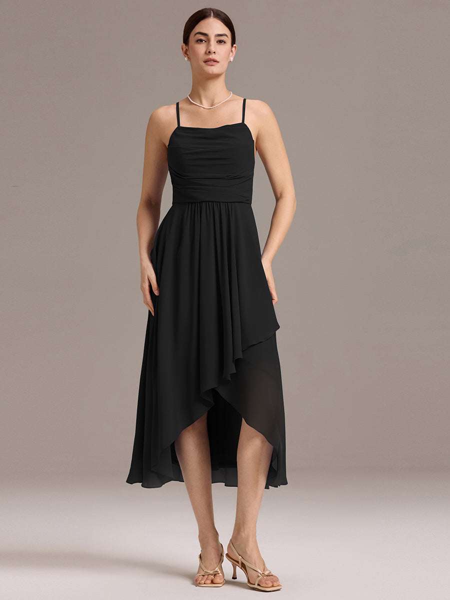 Color=Black | Custom Solutions Sleeveless Cowl Neck High-Low A-Line Non-Stretch Bridesmaid Dresses-Black 6