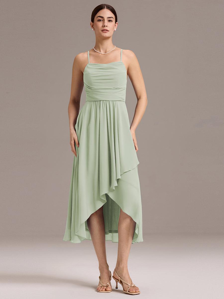 Color=Mint Green | Custom Solutions Sleeveless Cowl Neck High-Low A-Line Non-Stretch Bridesmaid Dresses-Mint Green 11