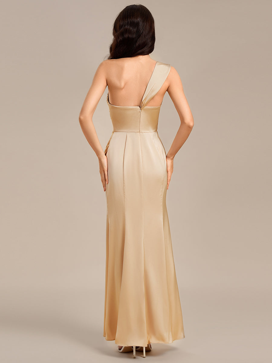 Color=Champagne | Custom Made 3/4 Sleeve Non-Stretch A-Line Floor Length Slit Bridesmaid Dresses-Champagne 2