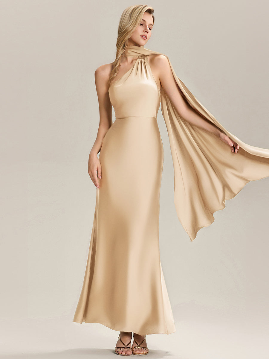 Color=Champagne | Custom Made Short Sleeves V-Neck Backless Fishtail Floor Length Bridesmaid Dresses-Champagne 3