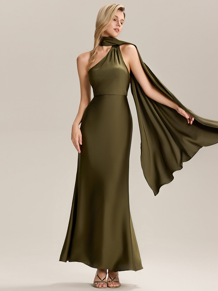 Color=Olive Green | Custom Made Short Sleeves V-Neck Backless Fishtail Floor Length Bridesmaid Dresses-Olive Green 7