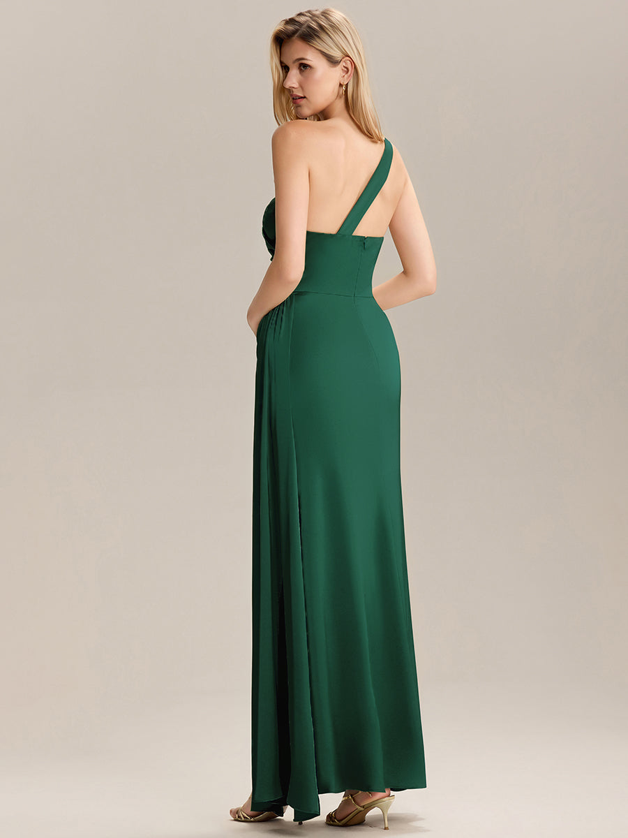 Color=Dark Green | Custom Solutions Sleeveless Asymmetrical Fishtail Non-Stretch Floor Length Bridesmaid Dresses-Dark Green 4