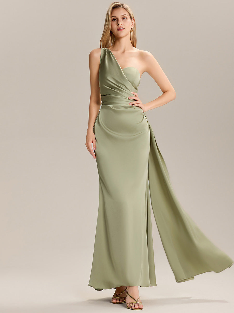Color=Sage Green | Custom Solutions Sleeveless Asymmetrical Fishtail Non-Stretch Floor Length Bridesmaid Dresses-Sage Green 7