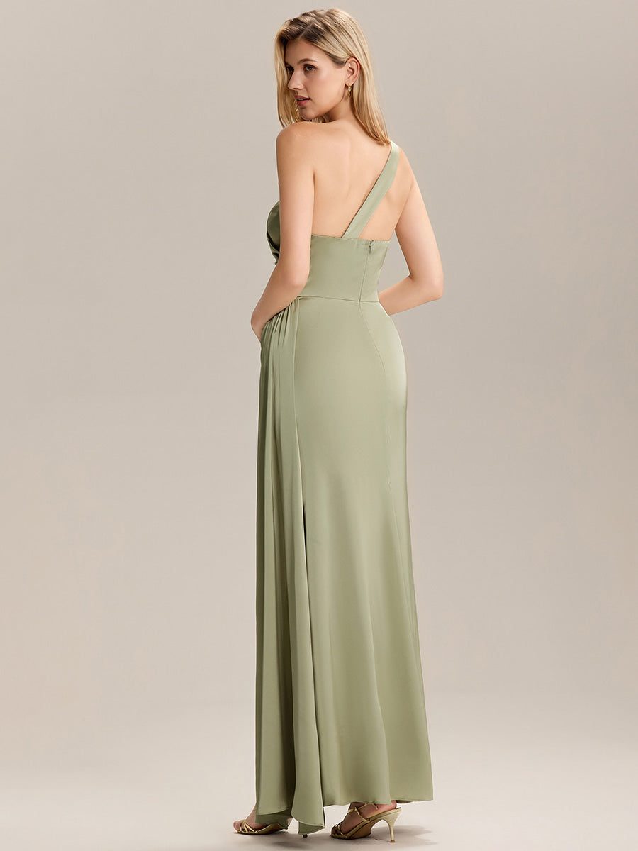 Color=Sage Green | Custom Solutions Sleeveless Asymmetrical Fishtail Non-Stretch Floor Length Bridesmaid Dresses-Sage Green 8