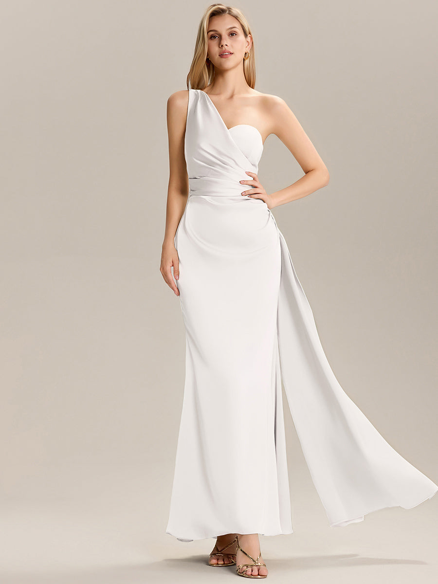 Color=White | Custom Solutions Sleeveless Asymmetrical Fishtail Non-Stretch Floor Length Bridesmaid Dresses-White 12