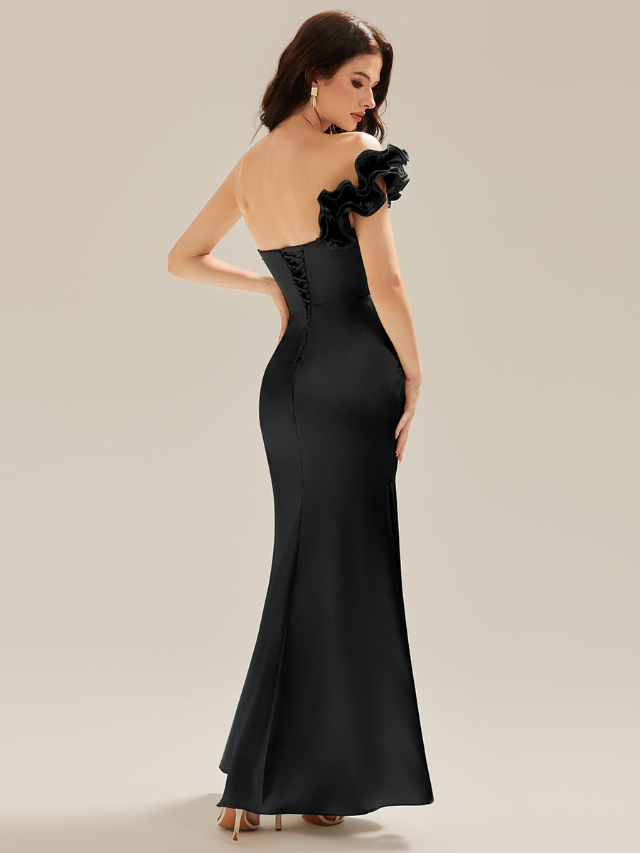 Color=Black | Custom Solutions Strapless Fishtail Non-Stretch Floor Length Wedding Guest Dresses-Black 5