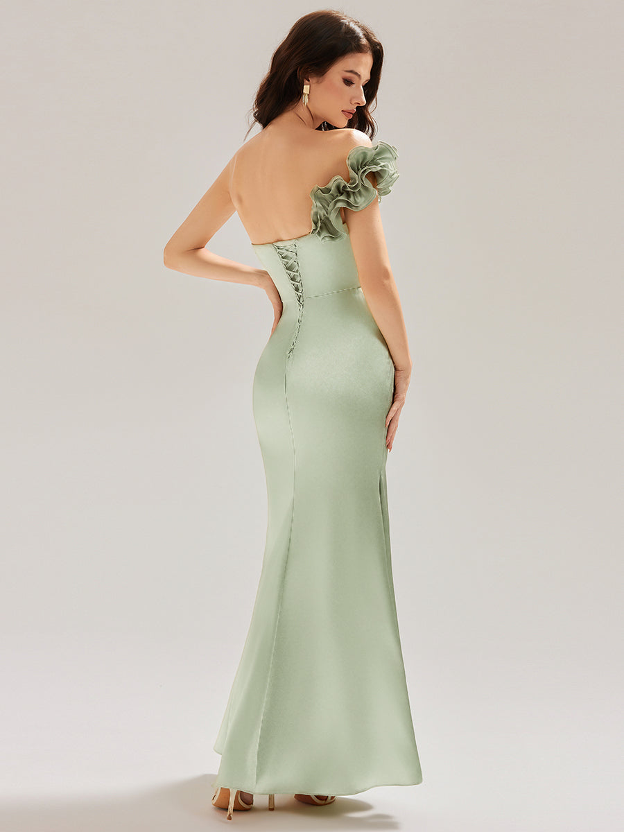 Color=Mint Green | Custom Solutions Strapless Fishtail Non-Stretch Floor Length Wedding Guest Dresses-Mint Green 14
