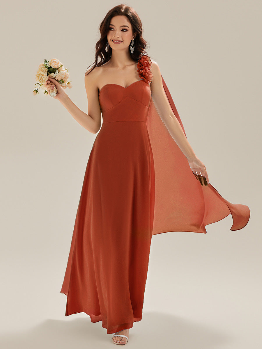 Color=Burnt Orange | Sleeveless One Shoulder Floral A-Line Floor Length Bridesmaid Dresses-Burnt Orange 1