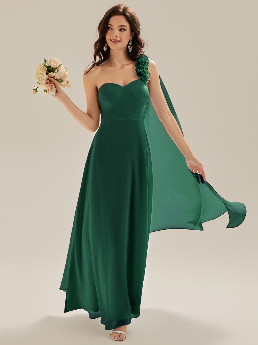 Color=Dark Green | Sleeveless One Shoulder Floral A-Line Floor Length Bridesmaid Dresses-Dark Green 4