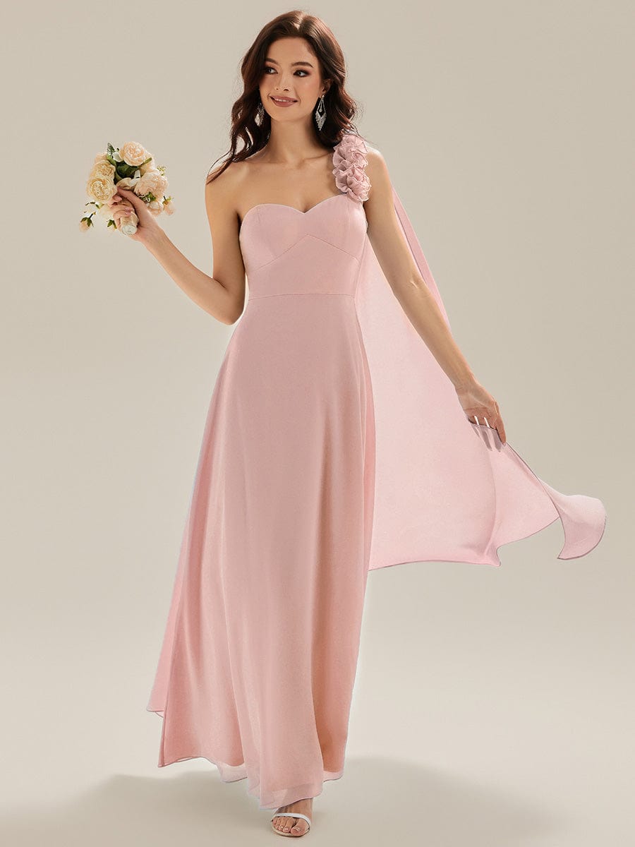 Color=Pink | Sleeveless One Shoulder Floral A-Line Floor Length Bridesmaid Dresses-Pink 12