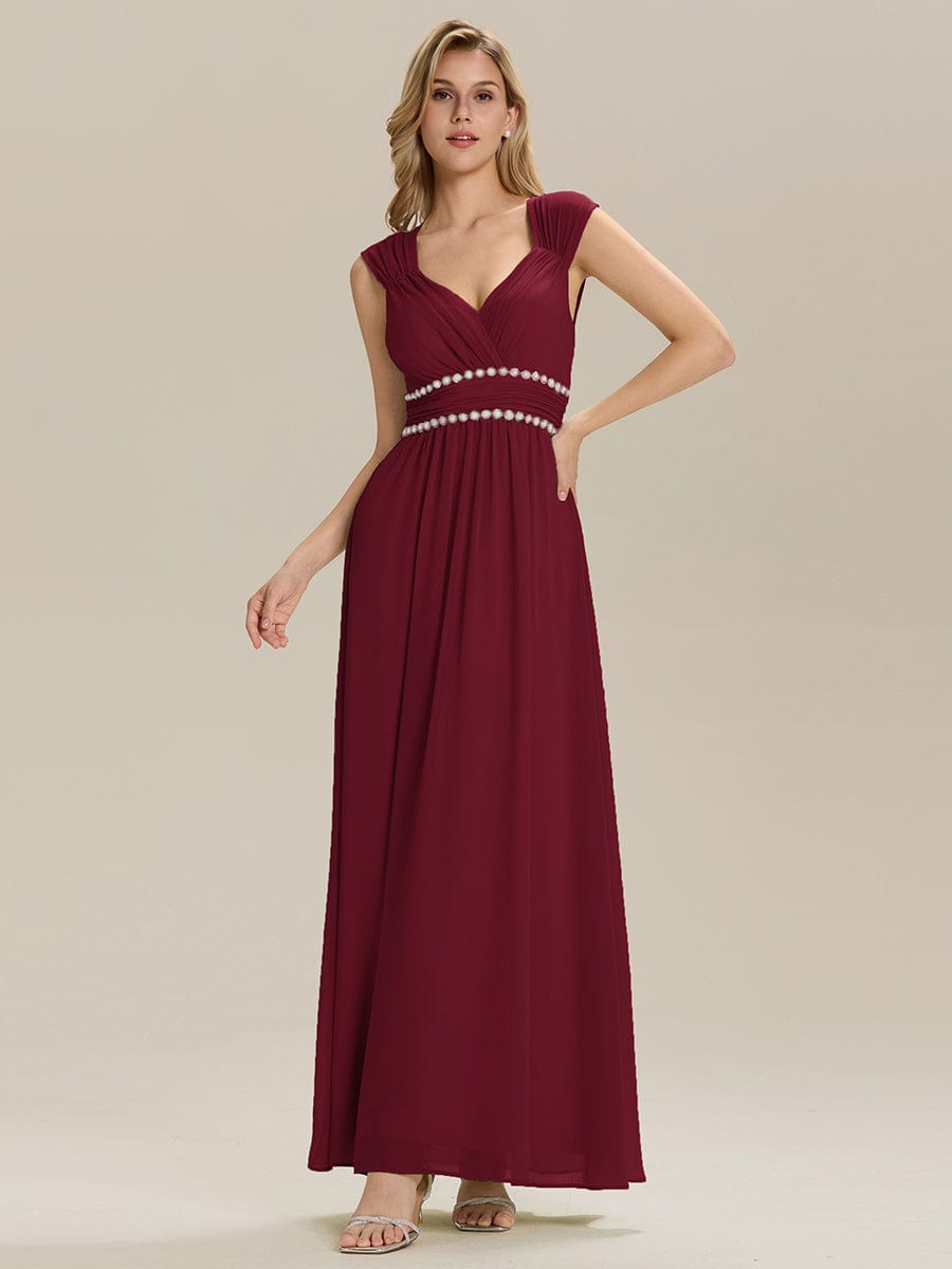 Pleated Chiffon Sleeveless Bridesmaid Dress #color_Burgundy