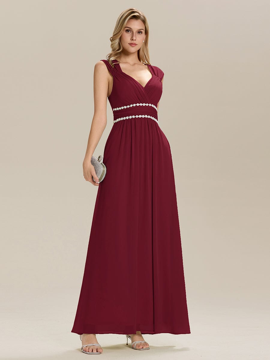 Pleated Chiffon Sleeveless Bridesmaid Dress #color_Burgundy