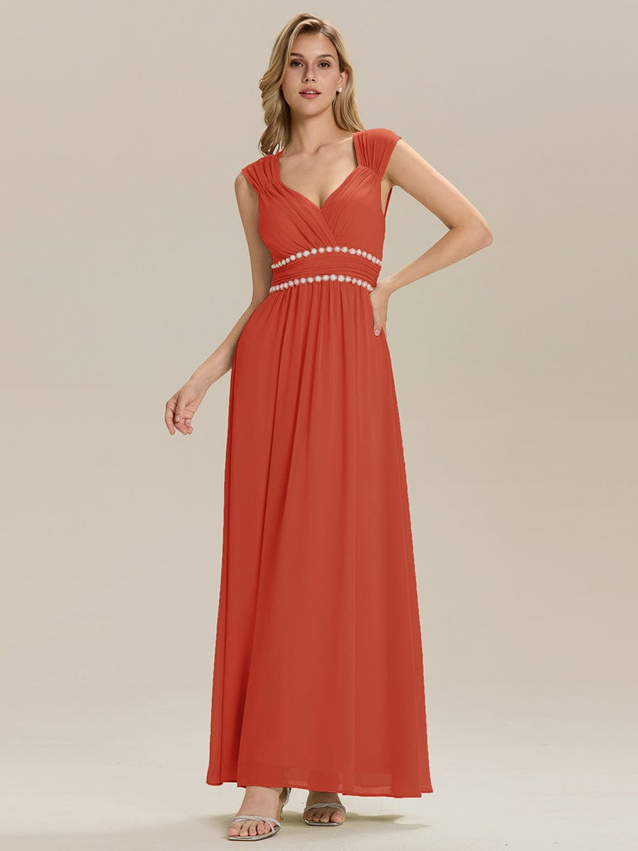 Pleated Chiffon Sleeveless Bridesmaid Dress #color_Burnt Orange