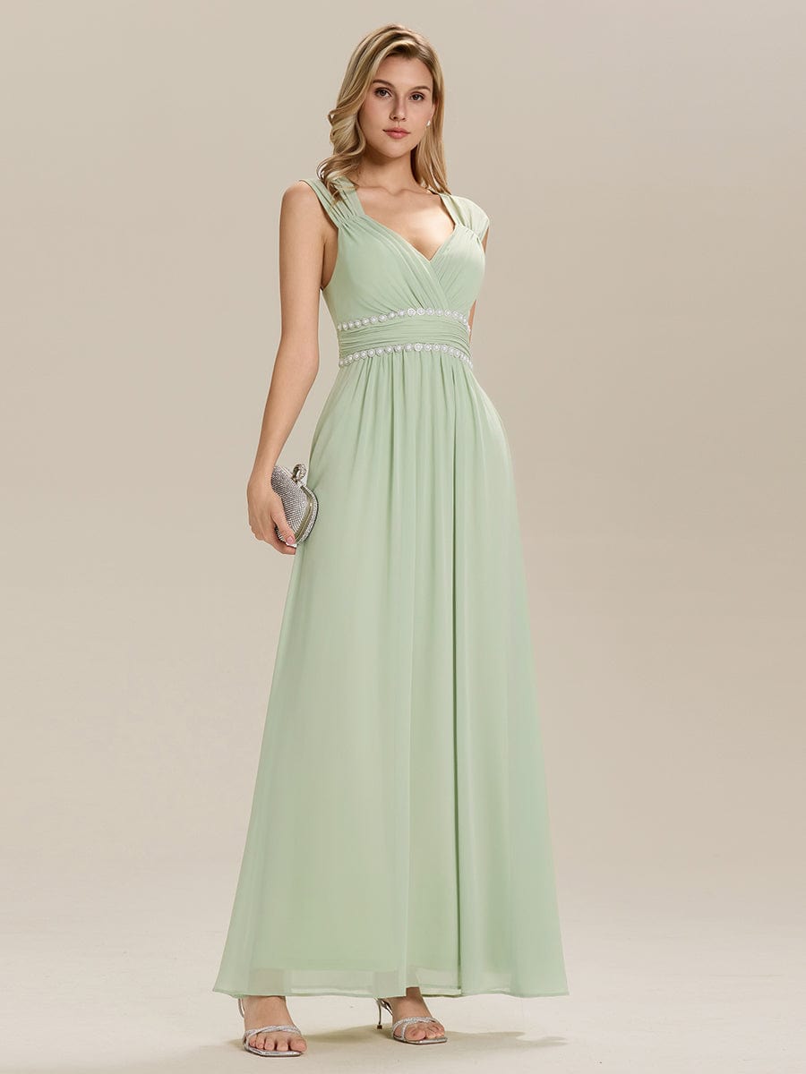 Pleated Chiffon Sleeveless Bridesmaid Dress #color_Mint Green