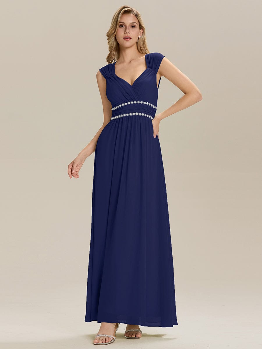 Pleated Chiffon Sleeveless Bridesmaid Dress #color_Navy Blue