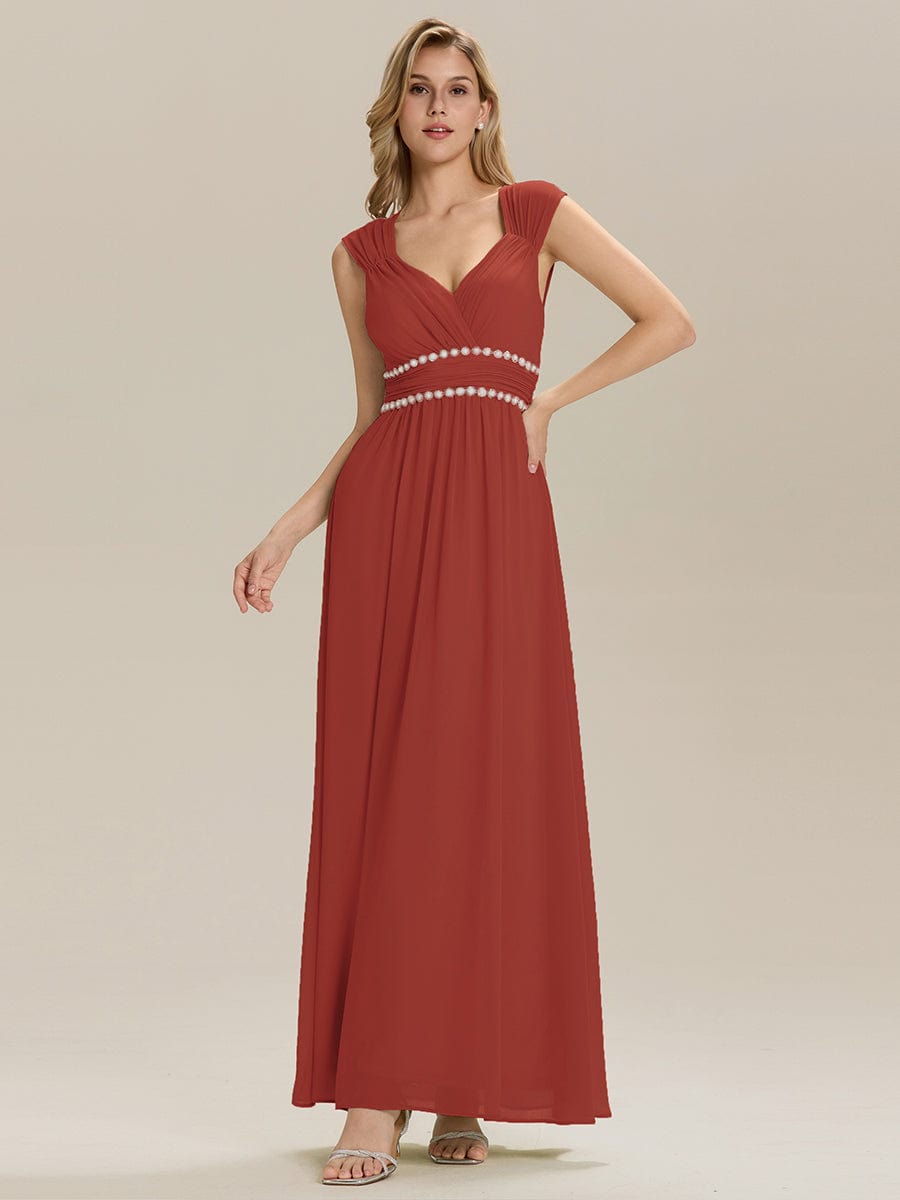 Pleated Chiffon Sleeveless Bridesmaid Dress #color_Vermilion