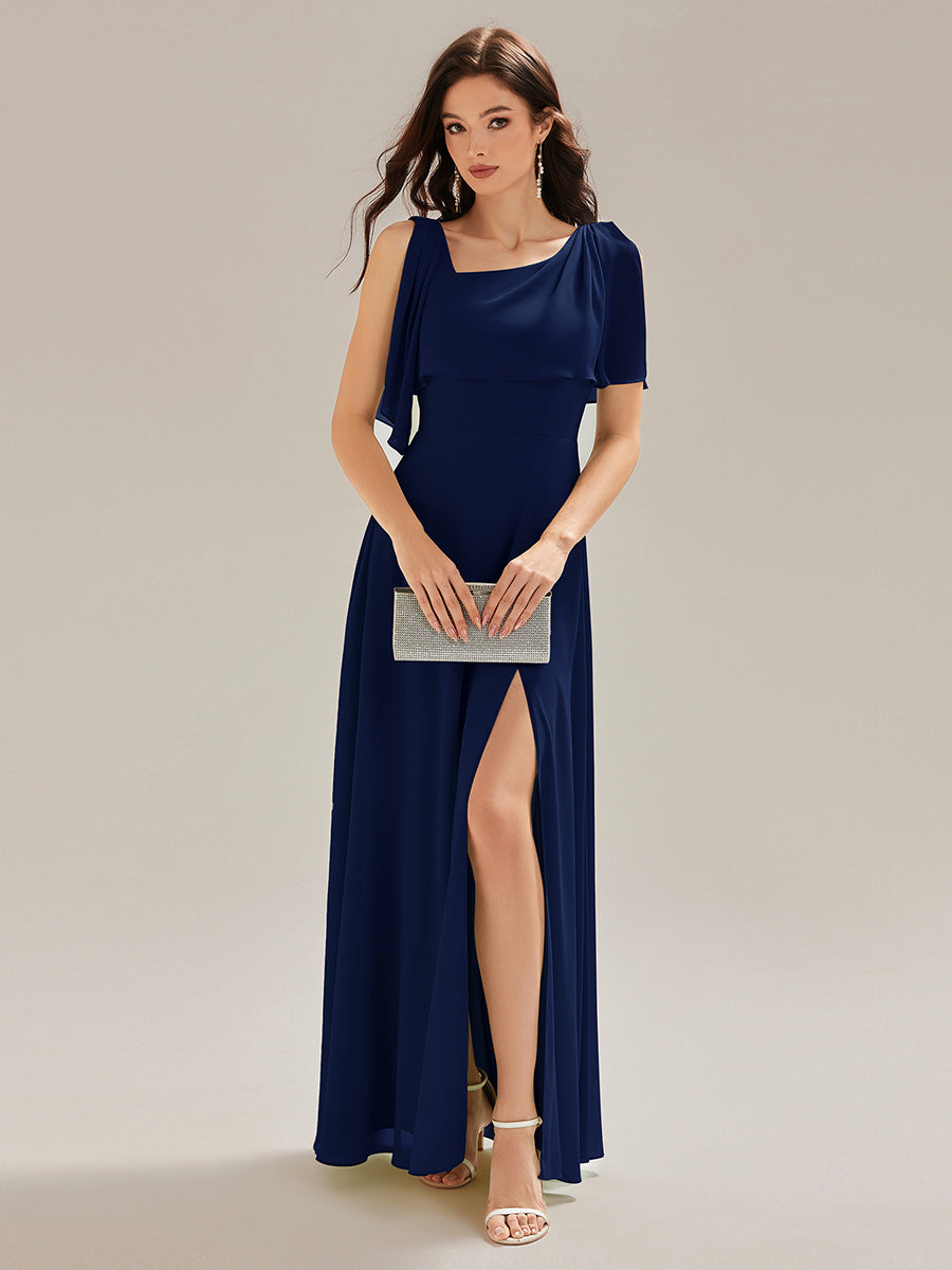 Color=Navy Blue | Custom Solutions Sleeveless Halter Neck A-Line Floor Length Dress with Thigh-High Slit, Bridesmaid Dresses-Navy Blue 15