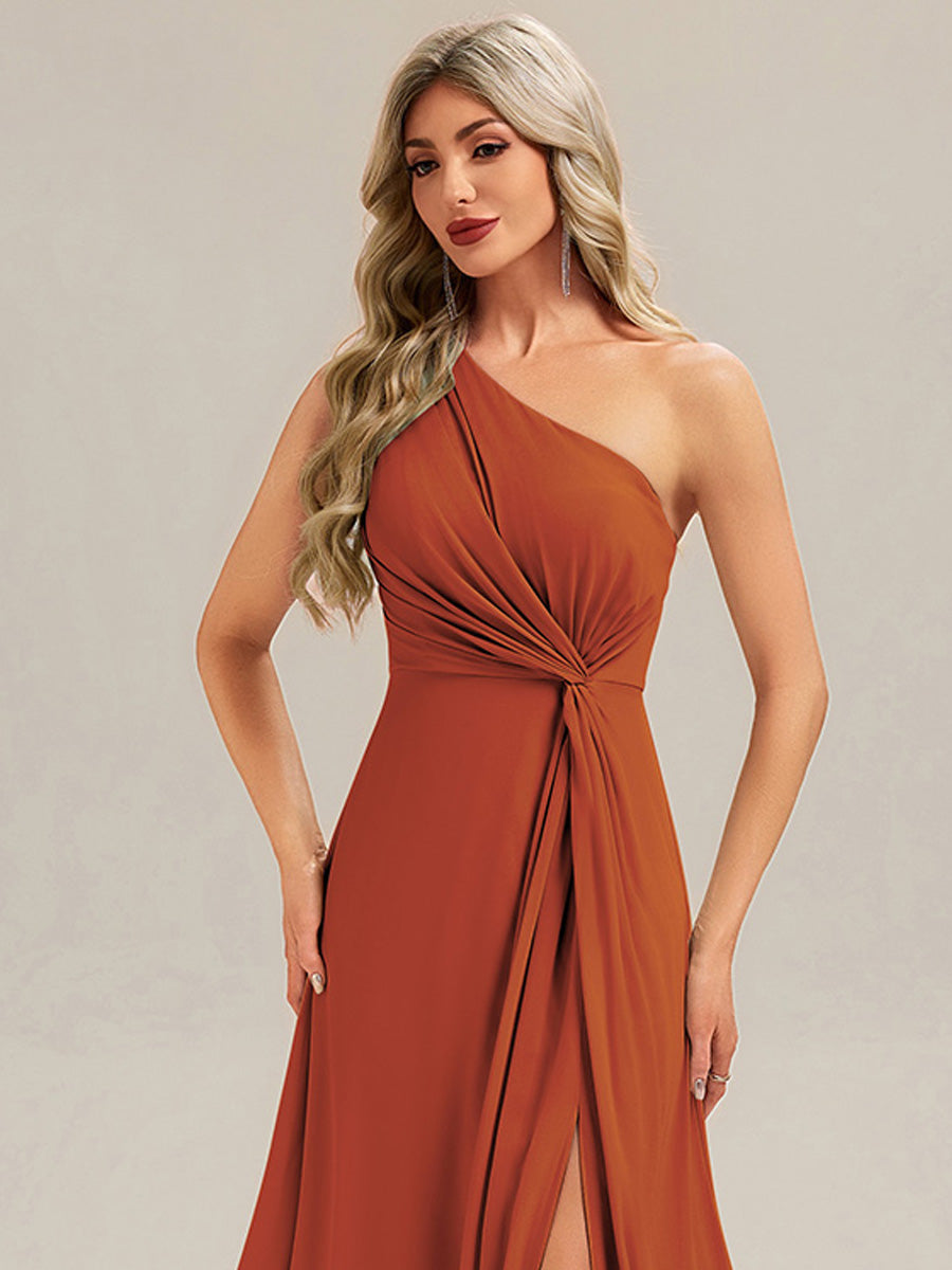 Color=Burnt Orange | Custom Solutions Gathered One Shoulder Sleeveless A-Line Floor Length Bridesmaid Dresses-Burnt Orange 9