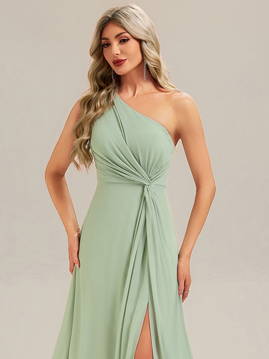 Color=Mint Green | Custom Solutions Gathered One Shoulder Sleeveless A-Line Floor Length Bridesmaid Dresses-Mint Green 16