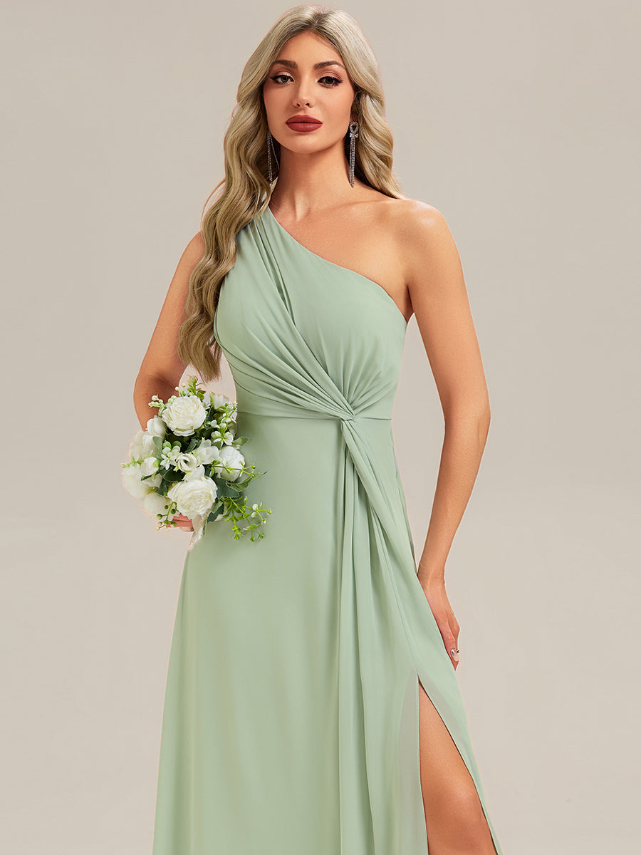 Color=Mint Green | Custom Solutions Gathered One Shoulder Sleeveless A-Line Floor Length Bridesmaid Dresses-Mint Green 15