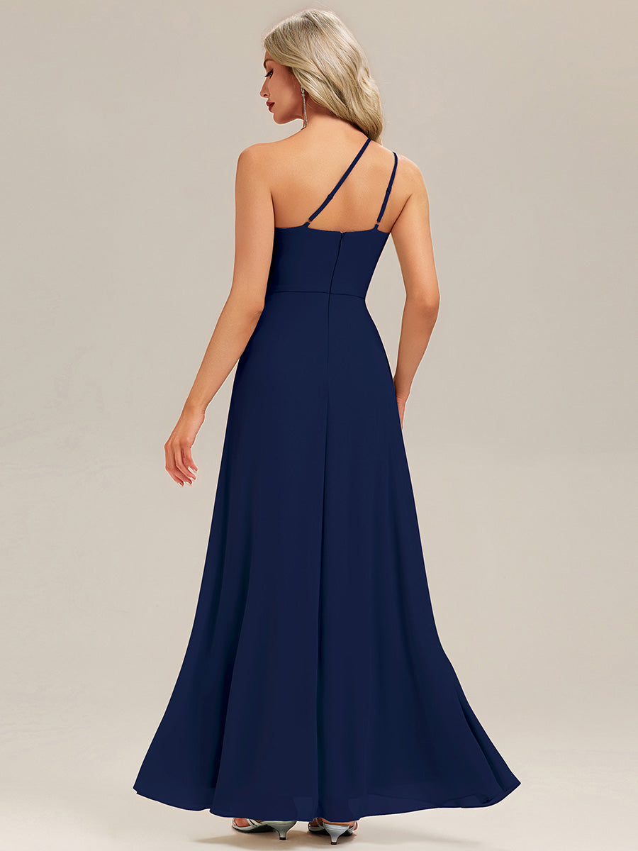 Color=Navy Blue | Custom Solutions Gathered One Shoulder Sleeveless A-Line Floor Length Bridesmaid Dresses-Navy Blue 19