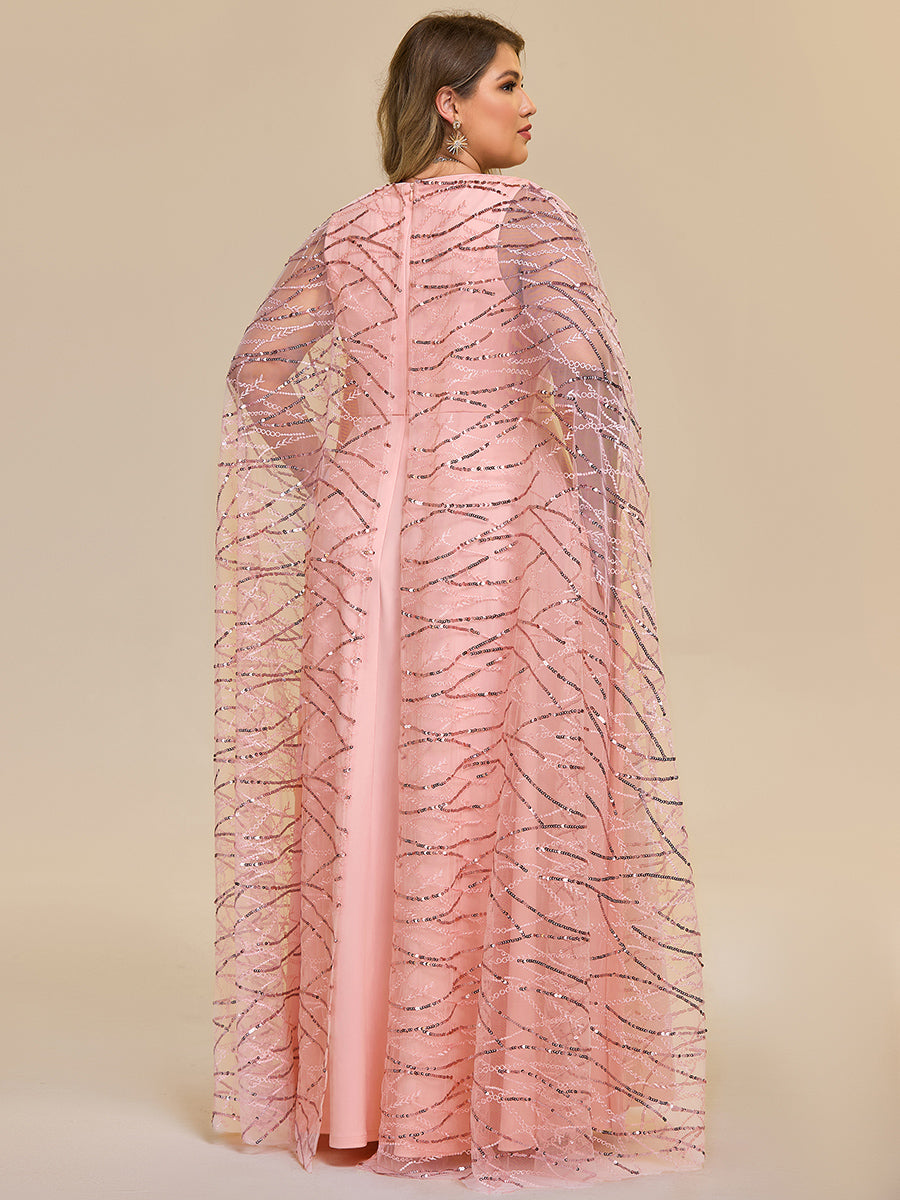 Color=Pink | One Stop Shop Plus Size Sleeveless Deep V-Neck Rhinestone A-Line Floor Length Evening Dresses-Pink 2