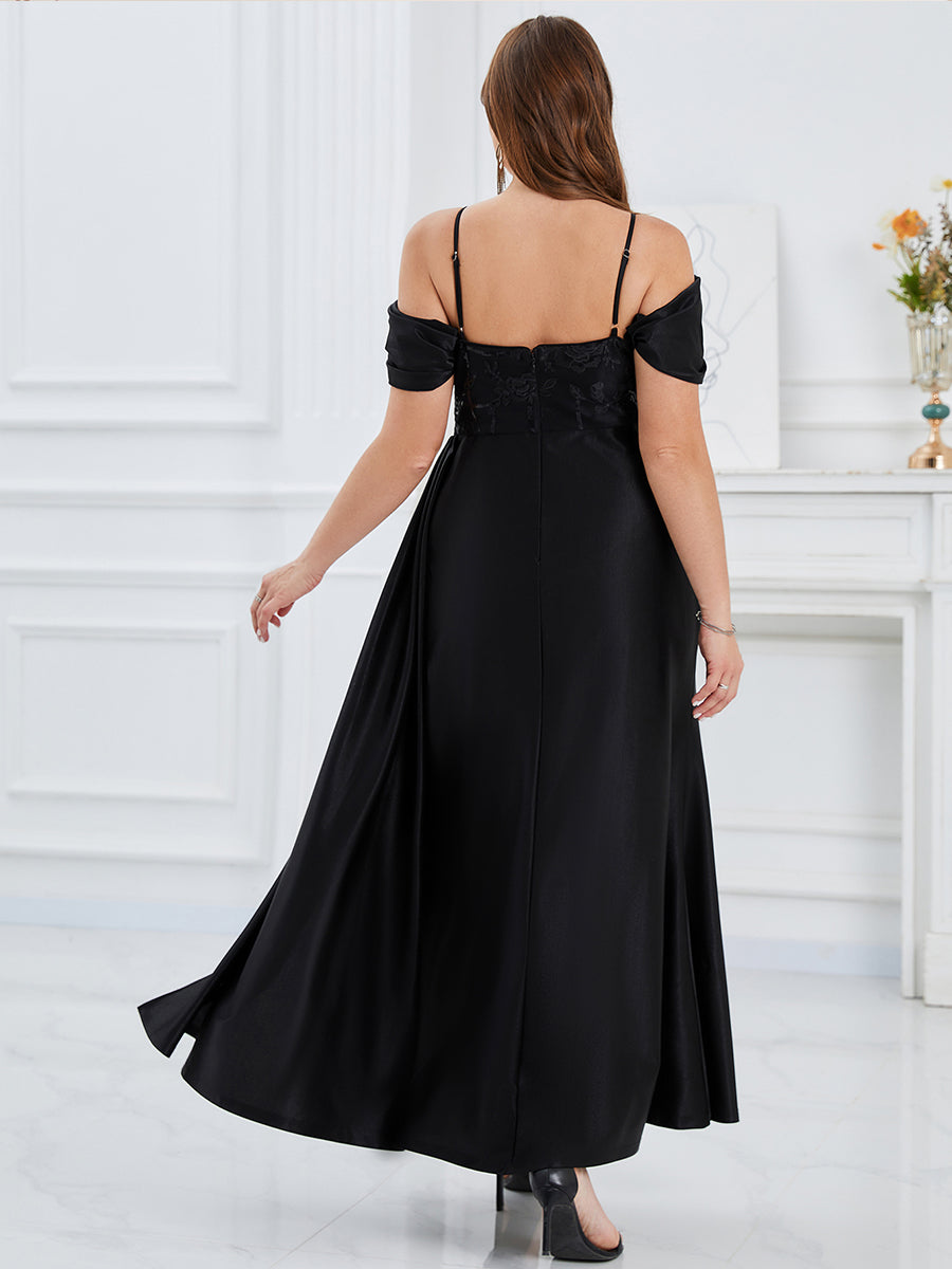 Color=Black | B2B-Exclusive Plus Size Short Sleeves Sweetheart Neck Fishtail Floor Length Evening Dresses-Black 2