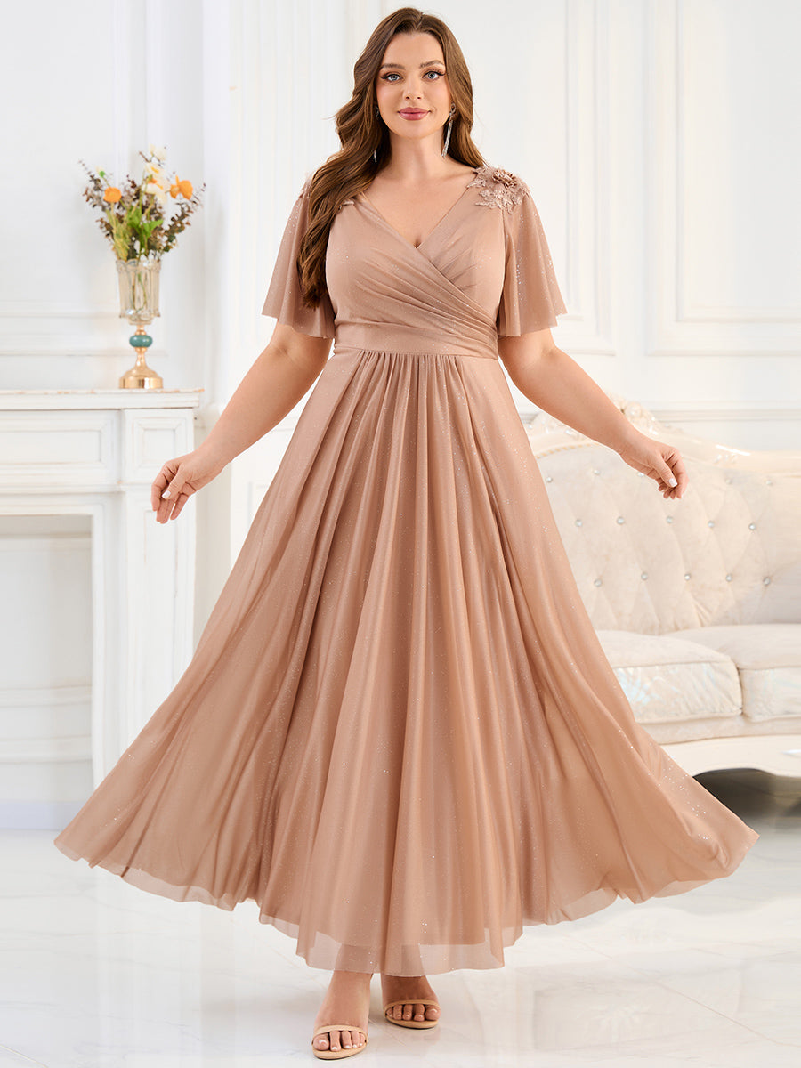 Color=Pink | Ever Pretty Wholesale Backless Chiffon Bridesmaid Dresses with Pleated & Applique Details-Pink 1