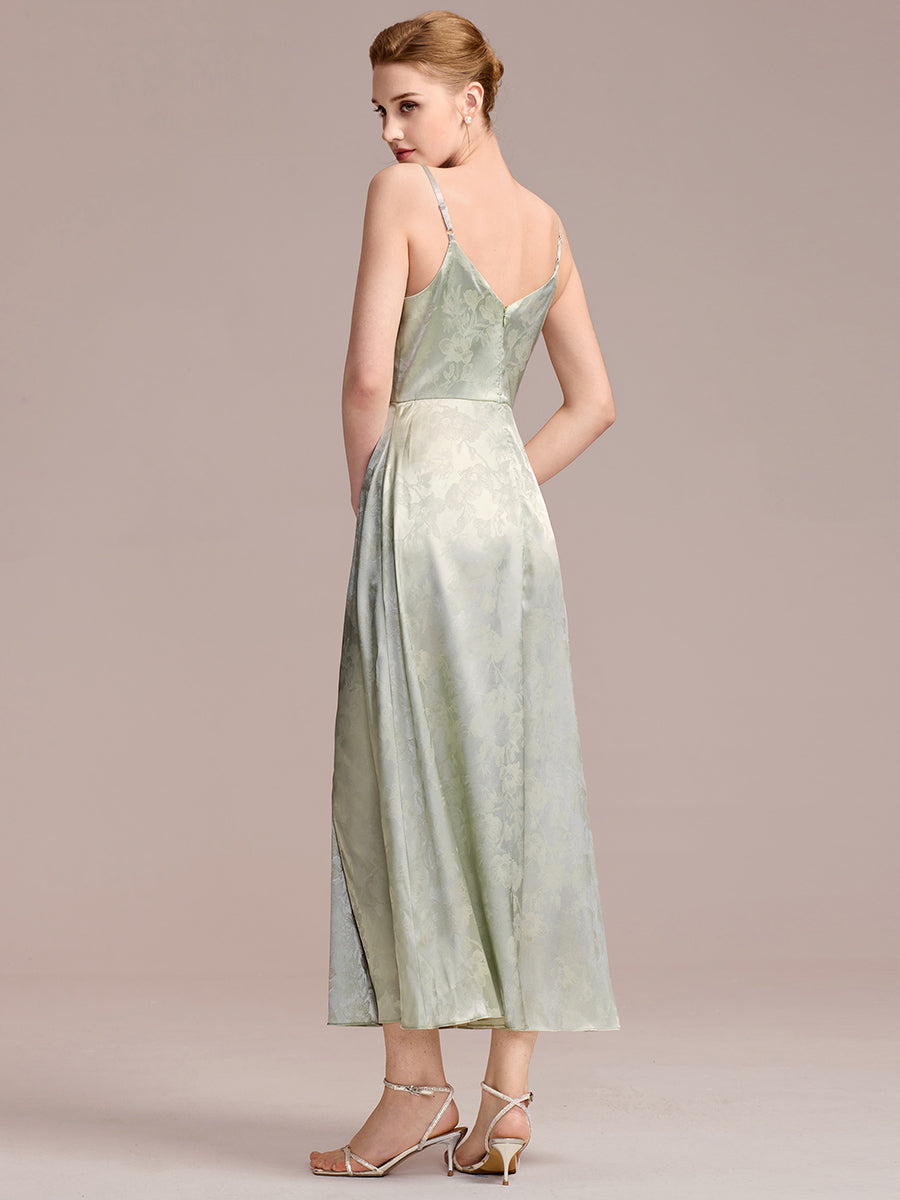 Color=Mint Green | Commercial Wholesale Sleeveless Deep V-Neck Backless Midi Dress with Thigh-High Slit Wedding Guest Dresses-Mint Green 2