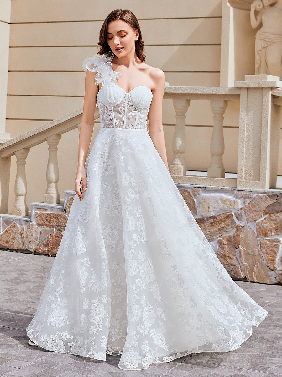 Color=White | Volume Discounts Sleeveless Deep V-Neck Beaded A-Line Floor Length Wedding Dresses-White 1