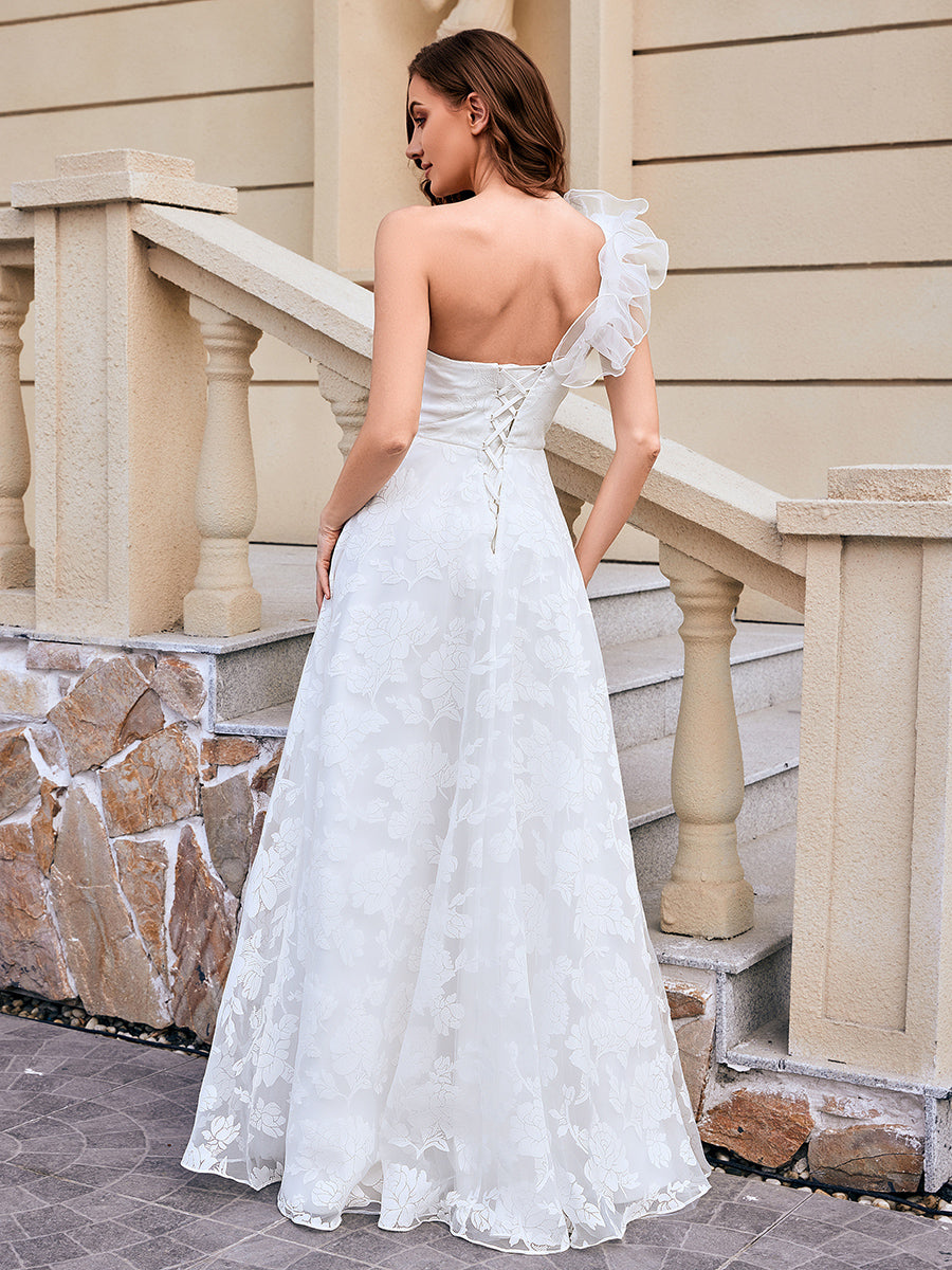 Color=White | Volume Discounts Sleeveless Deep V-Neck Beaded A-Line Floor Length Wedding Dresses-White 2