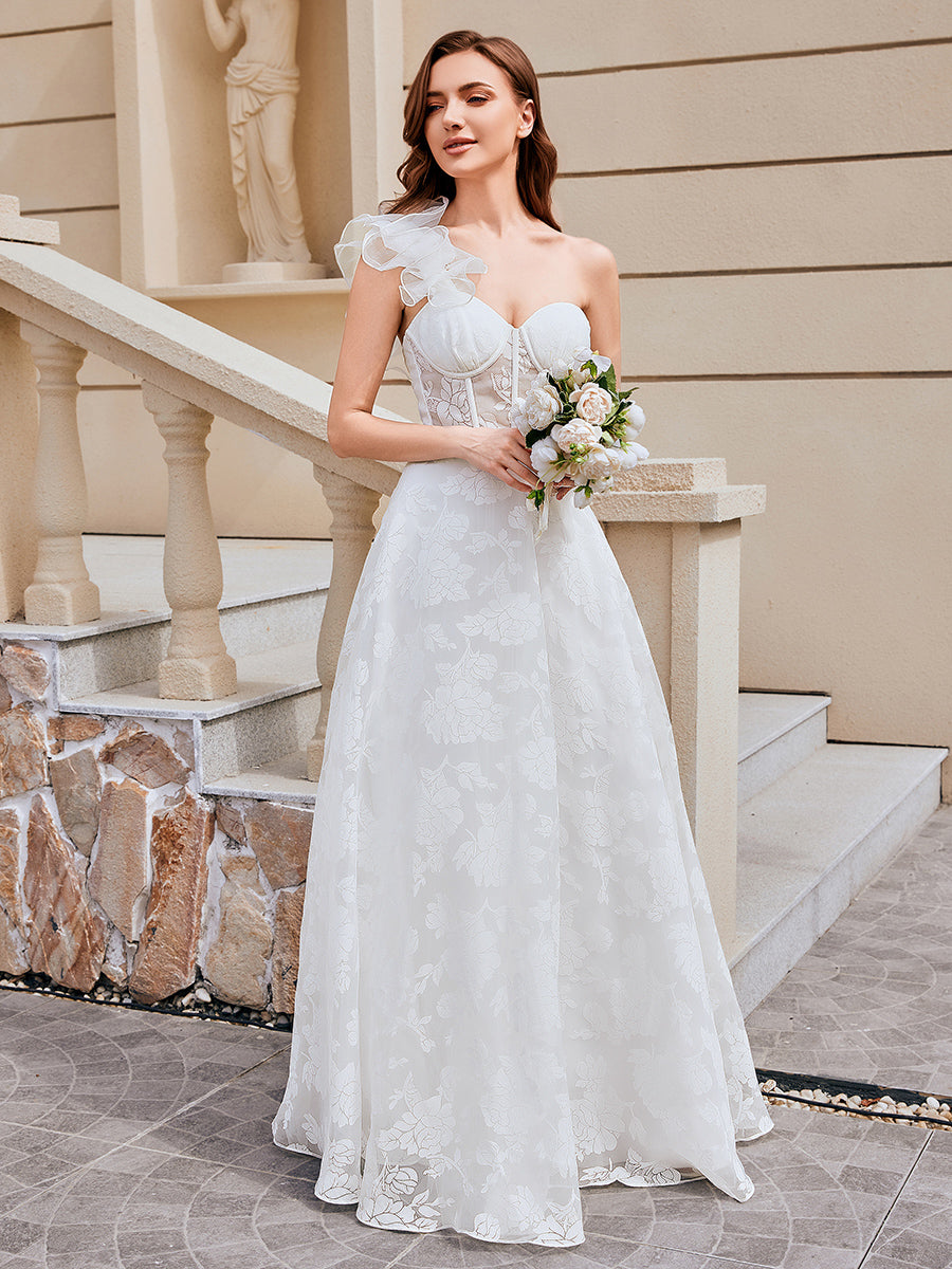 Color=White | Volume Discounts Sleeveless Deep V-Neck Beaded A-Line Floor Length Wedding Dresses-White 4
