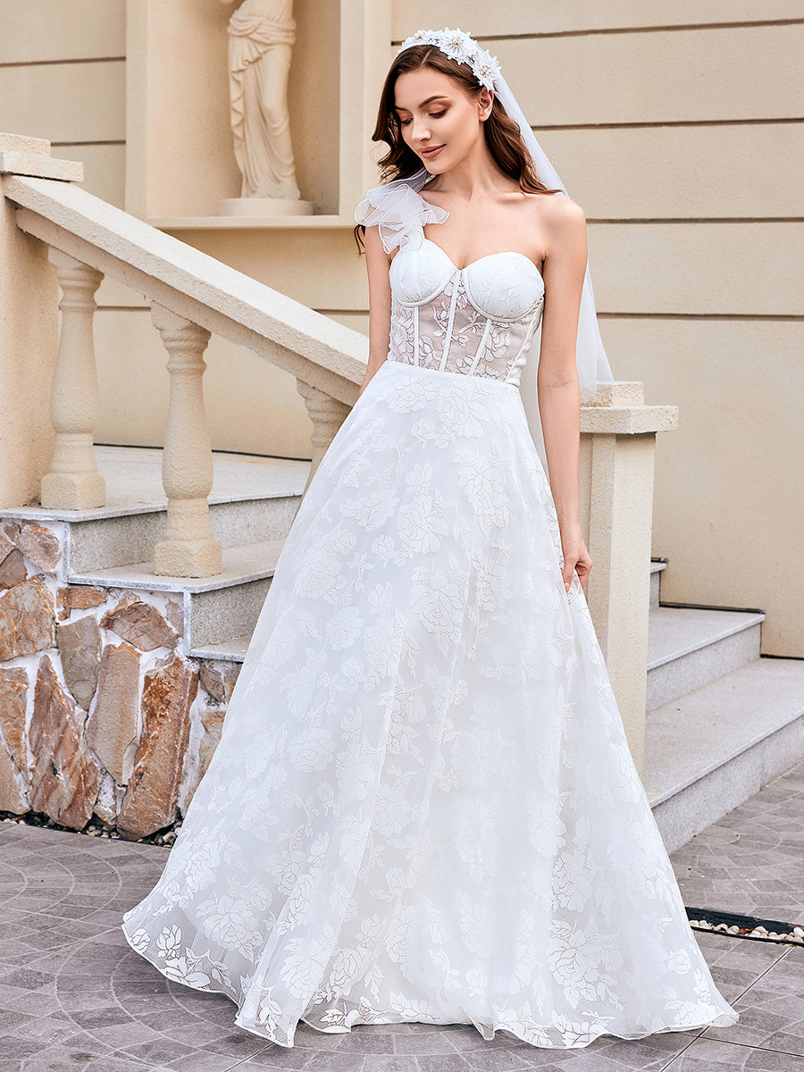 Color=White | Volume Discounts Sleeveless Deep V-Neck Beaded A-Line Floor Length Wedding Dresses-White 5
