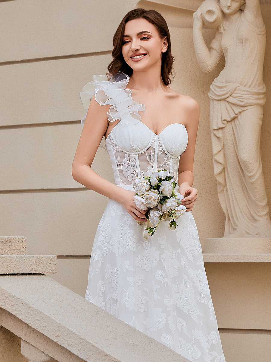 Color=White | Volume Discounts Sleeveless Deep V-Neck Beaded A-Line Floor Length Wedding Dresses-White 3