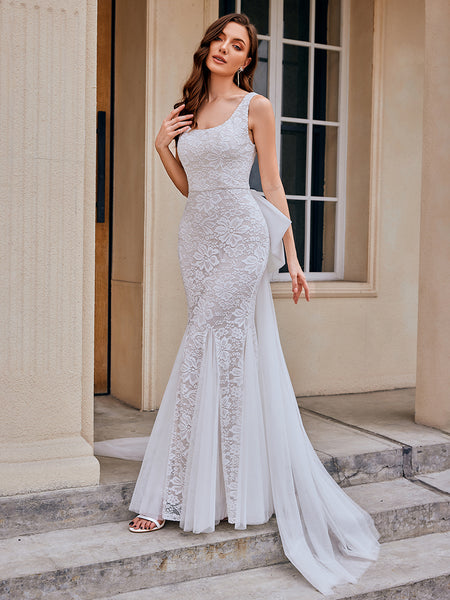 U-Neck Sleeveless Bodycon Fishtail Floor-Length Bridal Dress U-Neck Sleeveless Bodycon Fishtail Floor-Length Bridal Dress