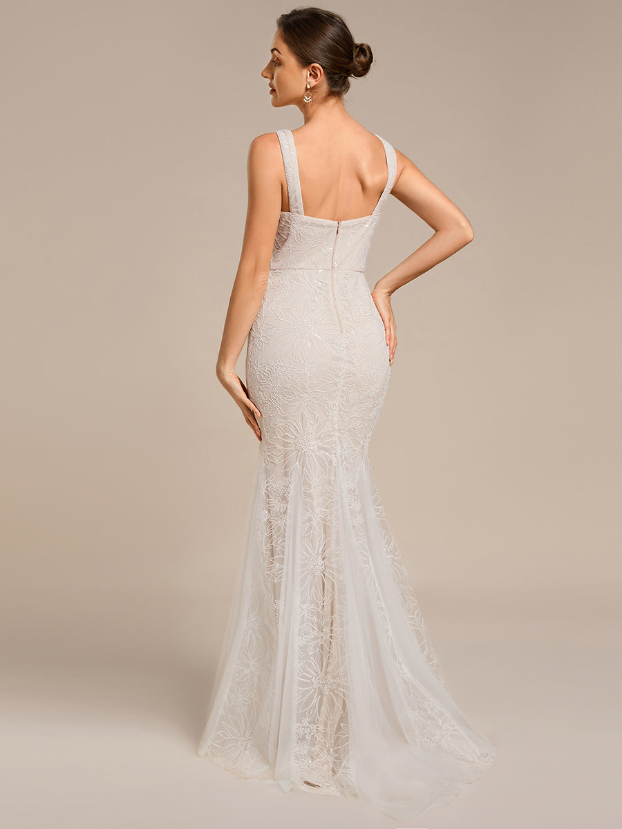 Color=Ivory | Wholesale Square Neckline Sleeveless Bodycon Floor-Length Bridal Dress-Ivory 2