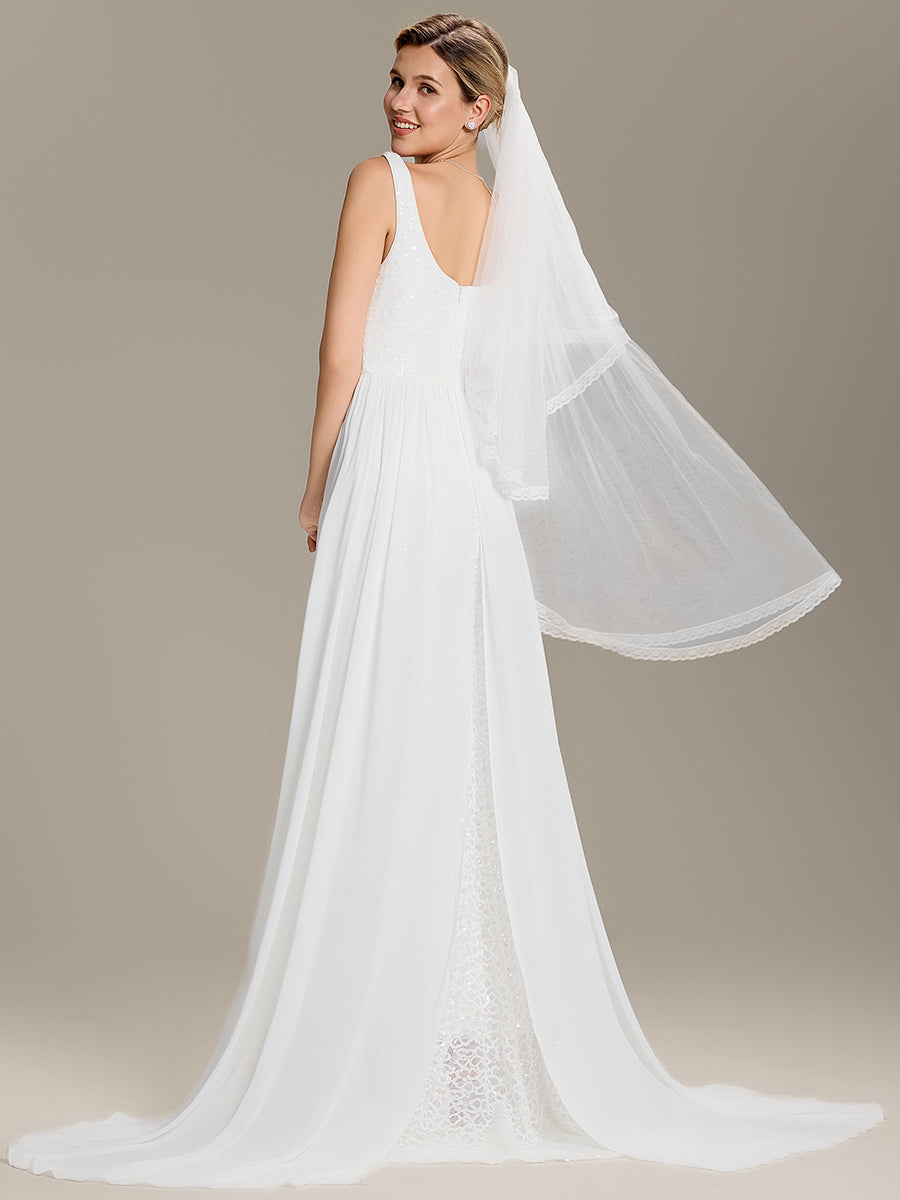 Color=White | Industrial Use Sleeveless Sweetheart Neck Fishtail Sequin Backless Wedding Dresses-White 2