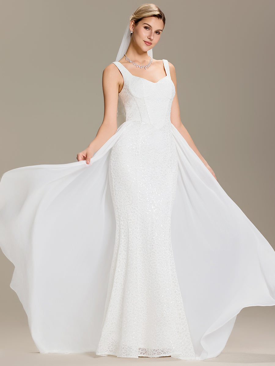 Color=White | Industrial Use Sleeveless Sweetheart Neck Fishtail Sequin Backless Wedding Dresses-White 5
