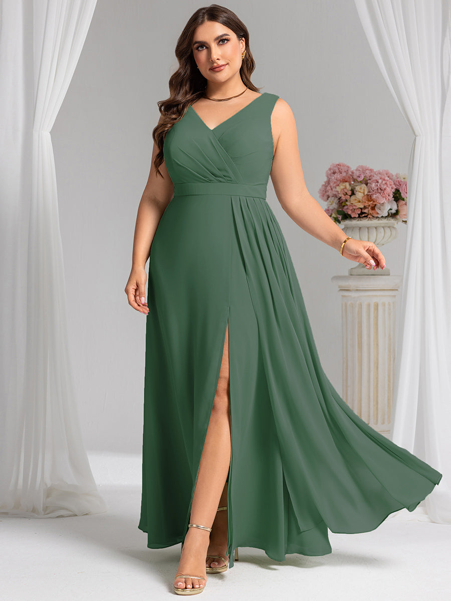 Color=Eucalyptus | Wholesale Plus Size V-Neck A-Line Sleeveless Slit Bridesmaid Dresses-Eucalyptus 11
