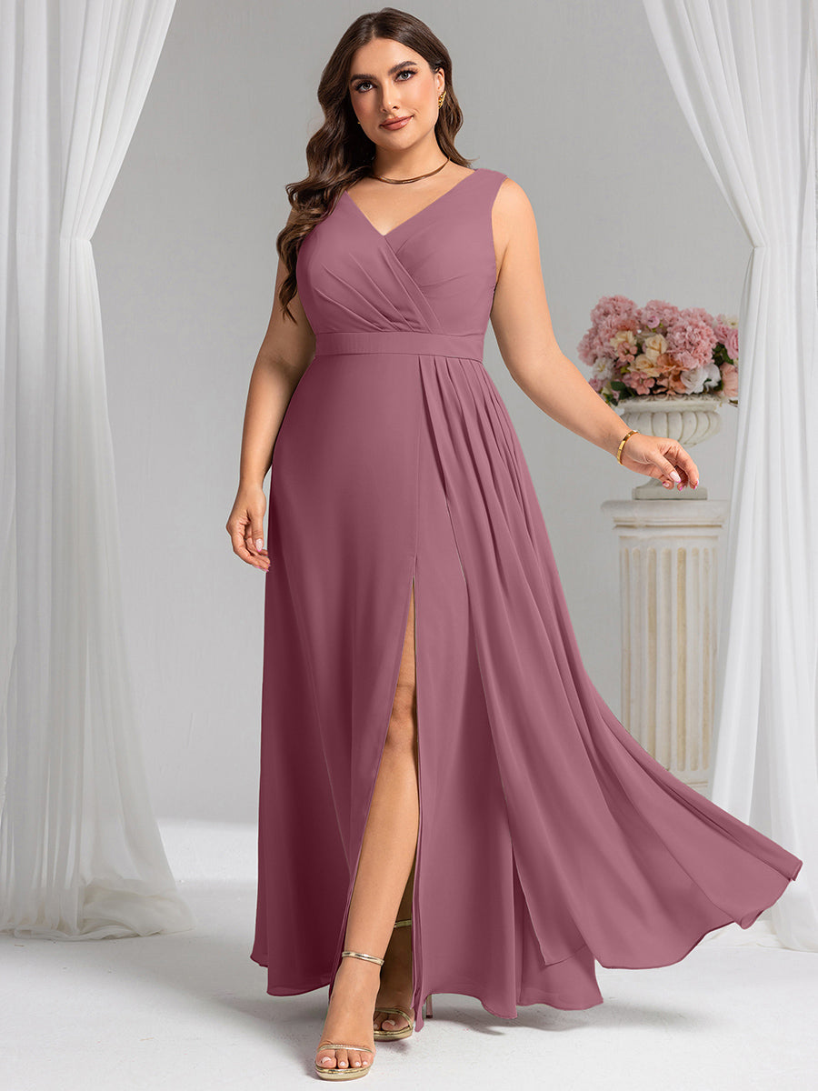 Color=Purple Orchid | Wholesale Plus Size V-Neck A-Line Sleeveless Slit Bridesmaid Dresses-Purple Orchid 26