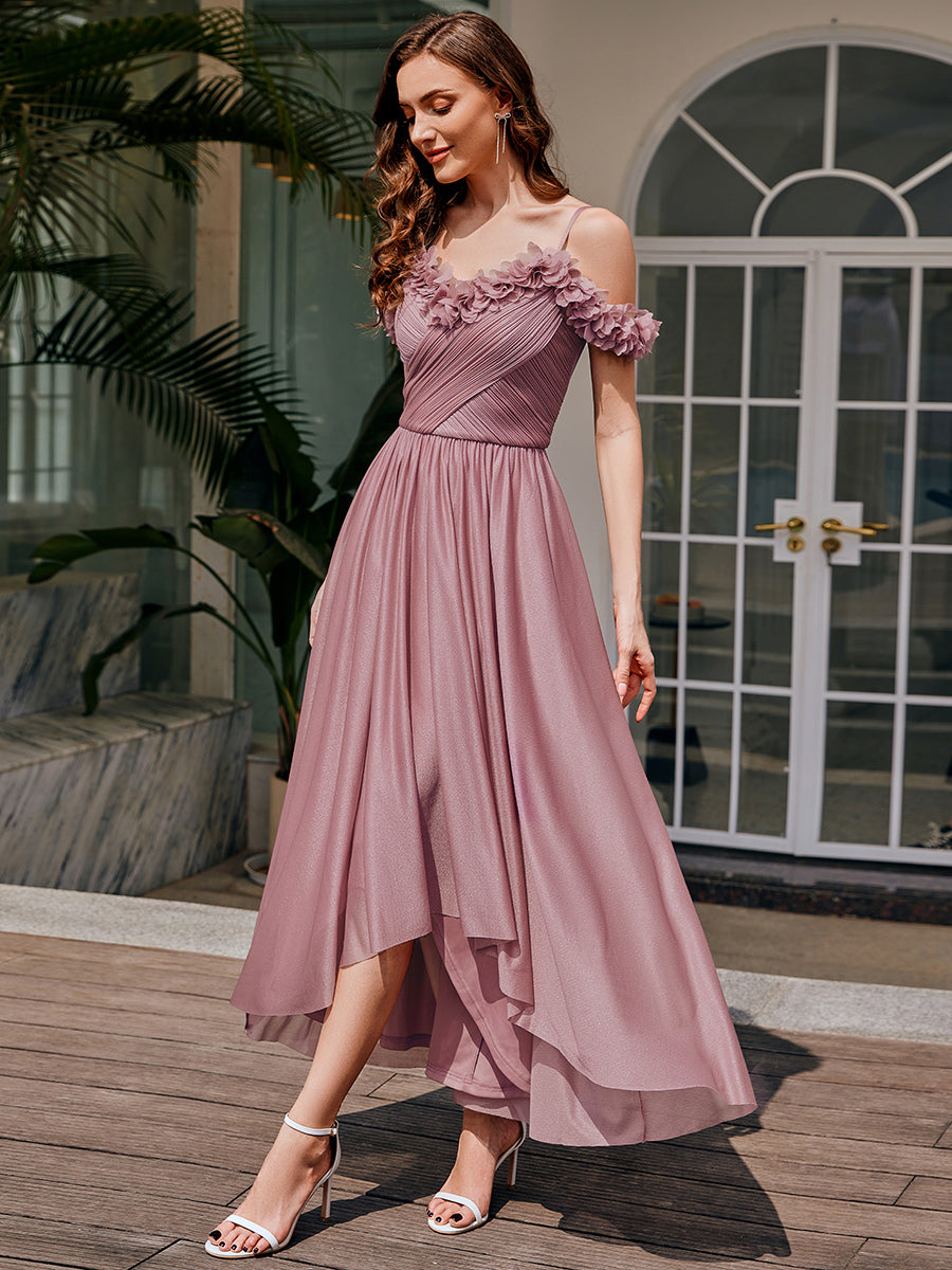 Color=Purple Orchid | Wholesale Spaghetti Strap Cold Shoulder A-Line Long Bridesmaid Dress-Purple Orchid 3