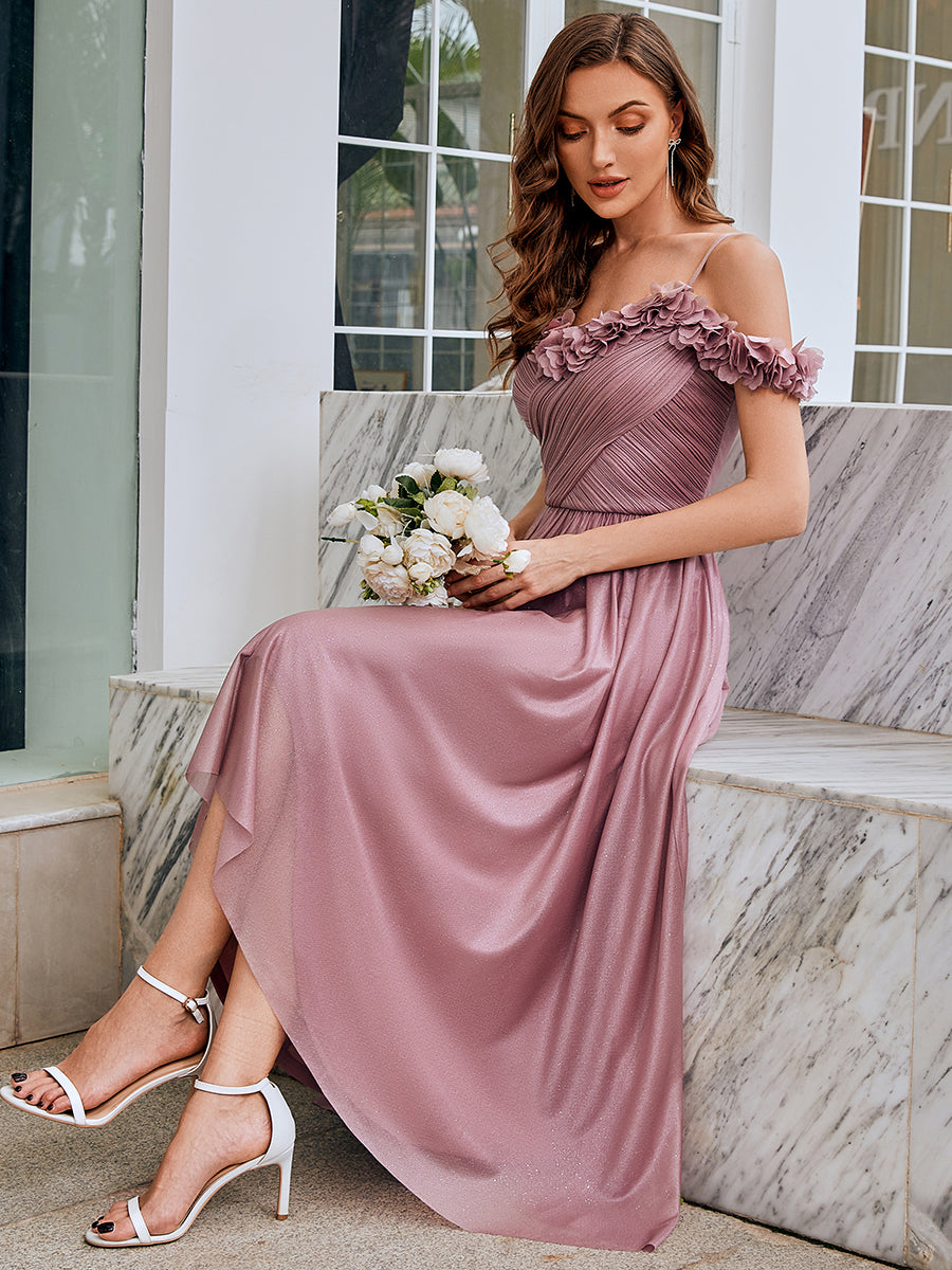 Color=Purple Orchid | Wholesale Spaghetti Strap Cold Shoulder A-Line Long Bridesmaid Dress-Purple Orchid 4