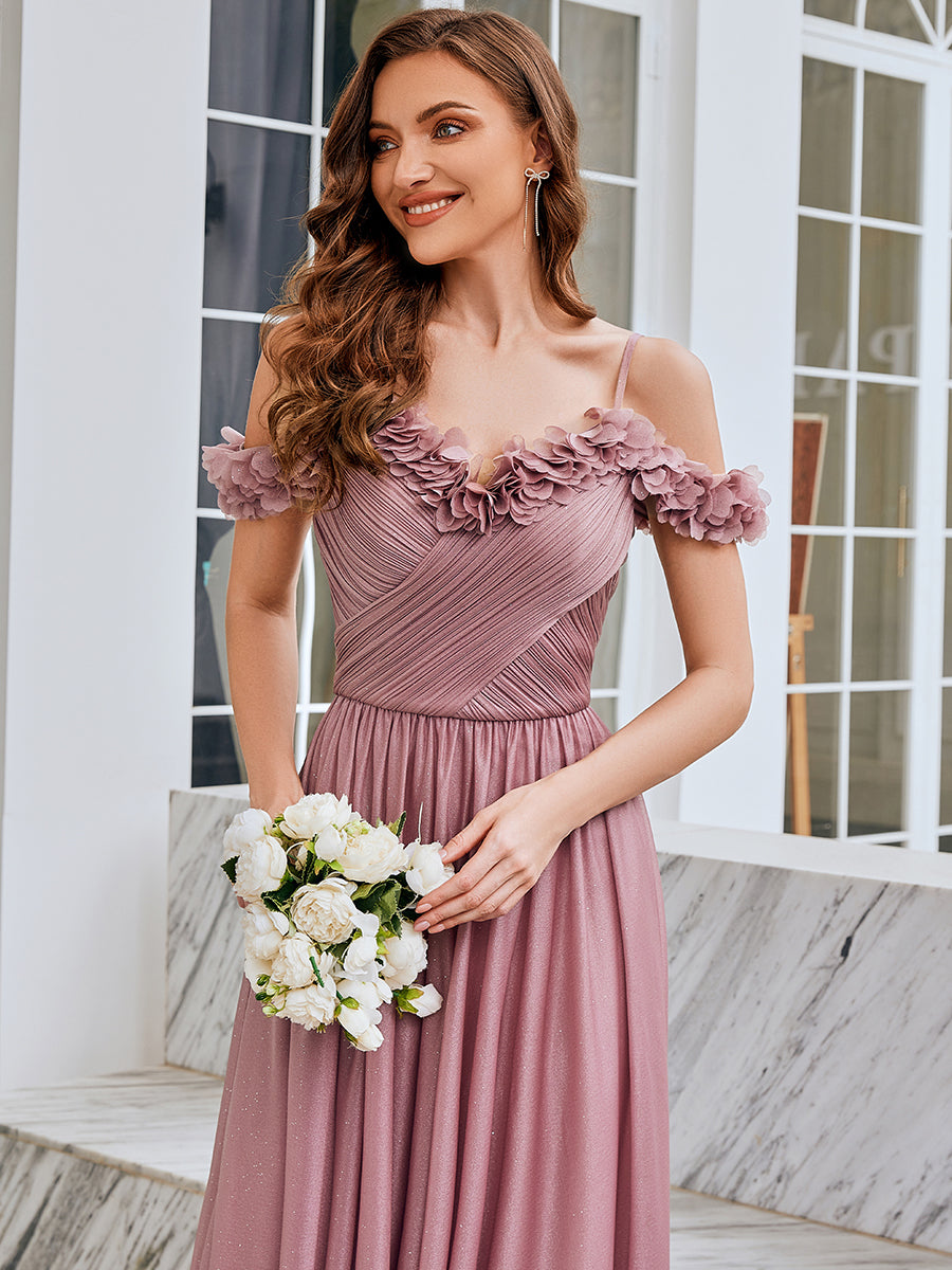 Color=Purple Orchid | Wholesale Spaghetti Strap Cold Shoulder A-Line Long Bridesmaid Dress-Purple Orchid 5