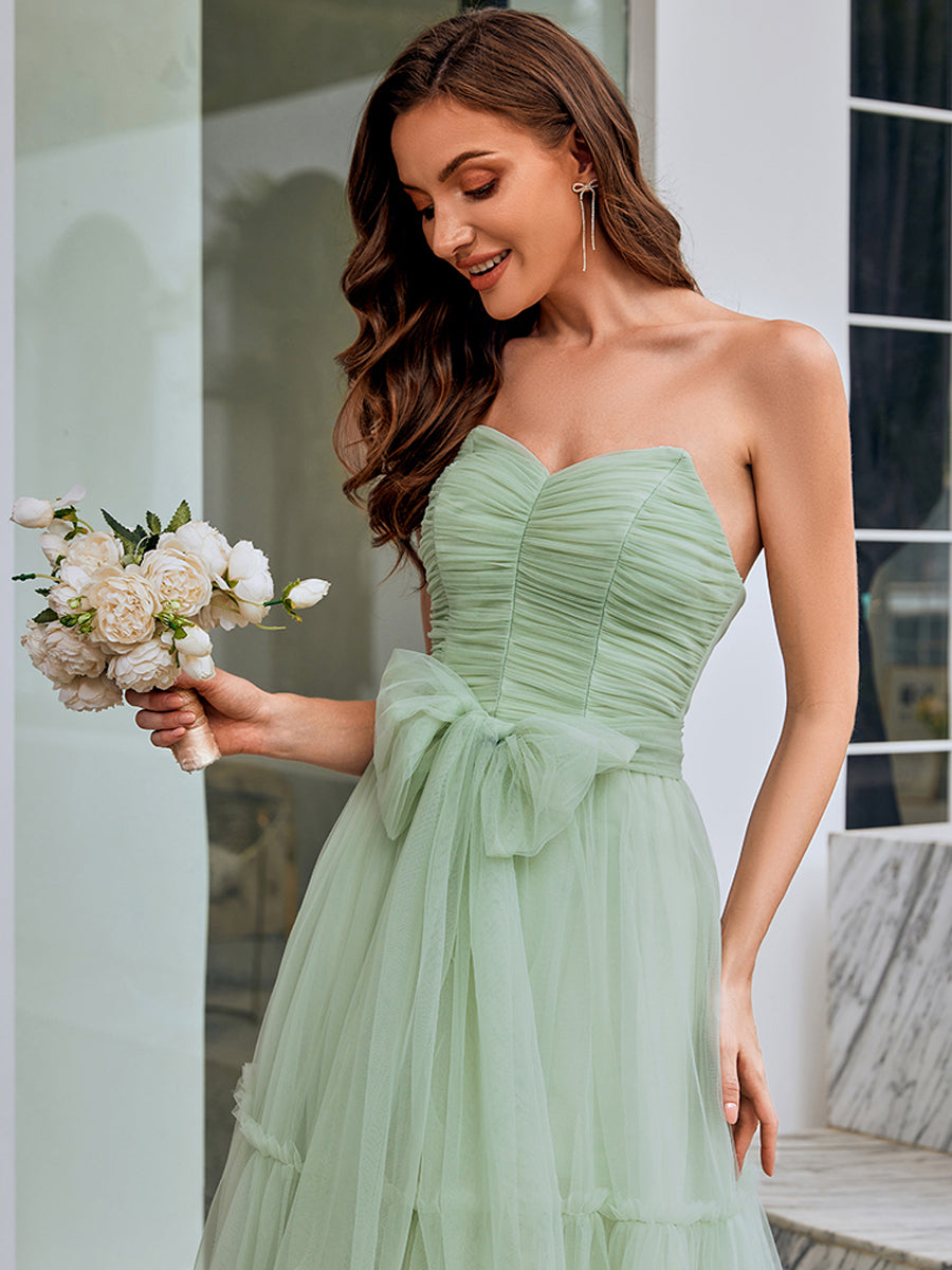 Color=Mint Green | Wholesale Sweetheart Neckline A-Line Sleeveless Long Tulle Bridesmaid Dress-Mint Green 6