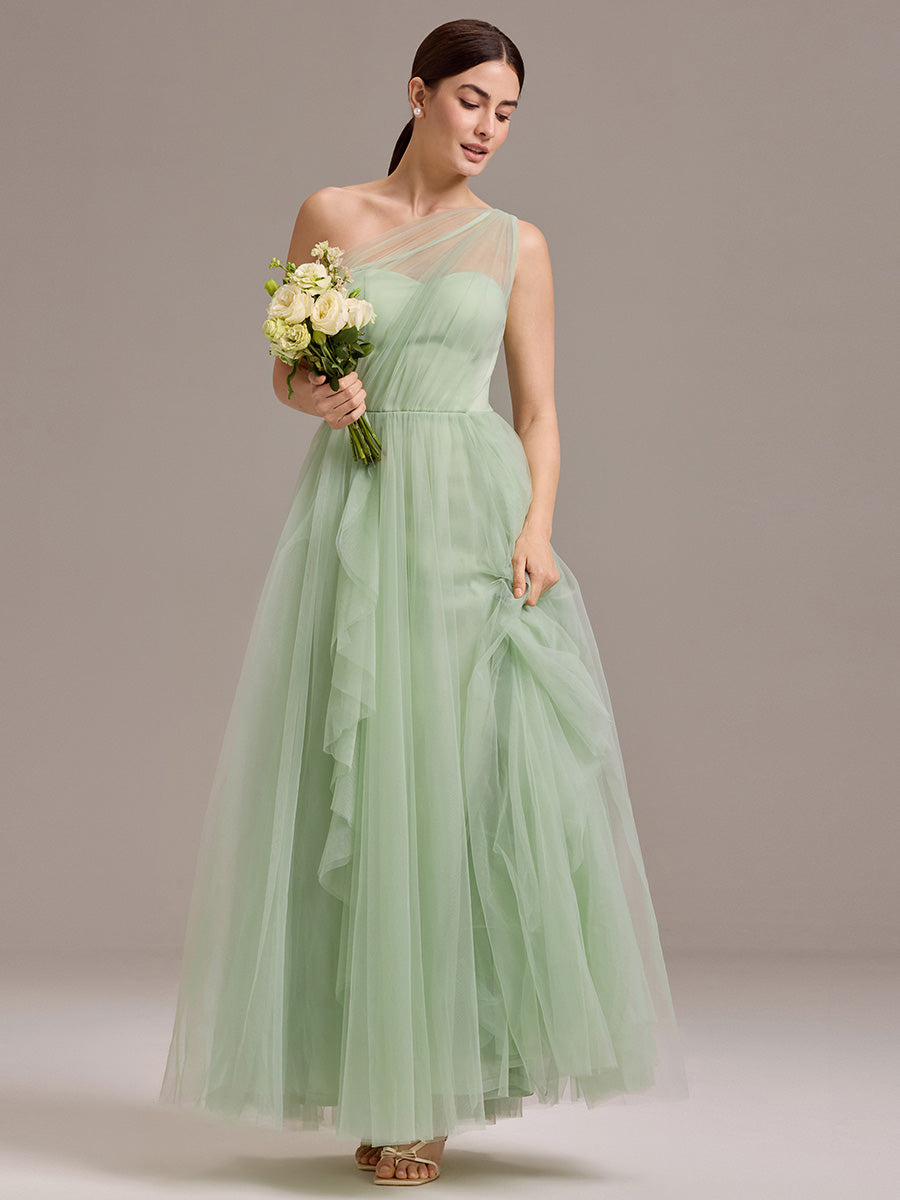 Color=Mint Green | Wholesale Pricing Sleeveless Asymmetrical A-Line Floor Length Dress with Thigh-High Slit, Bridesmaid Dresses-Mint Green 5