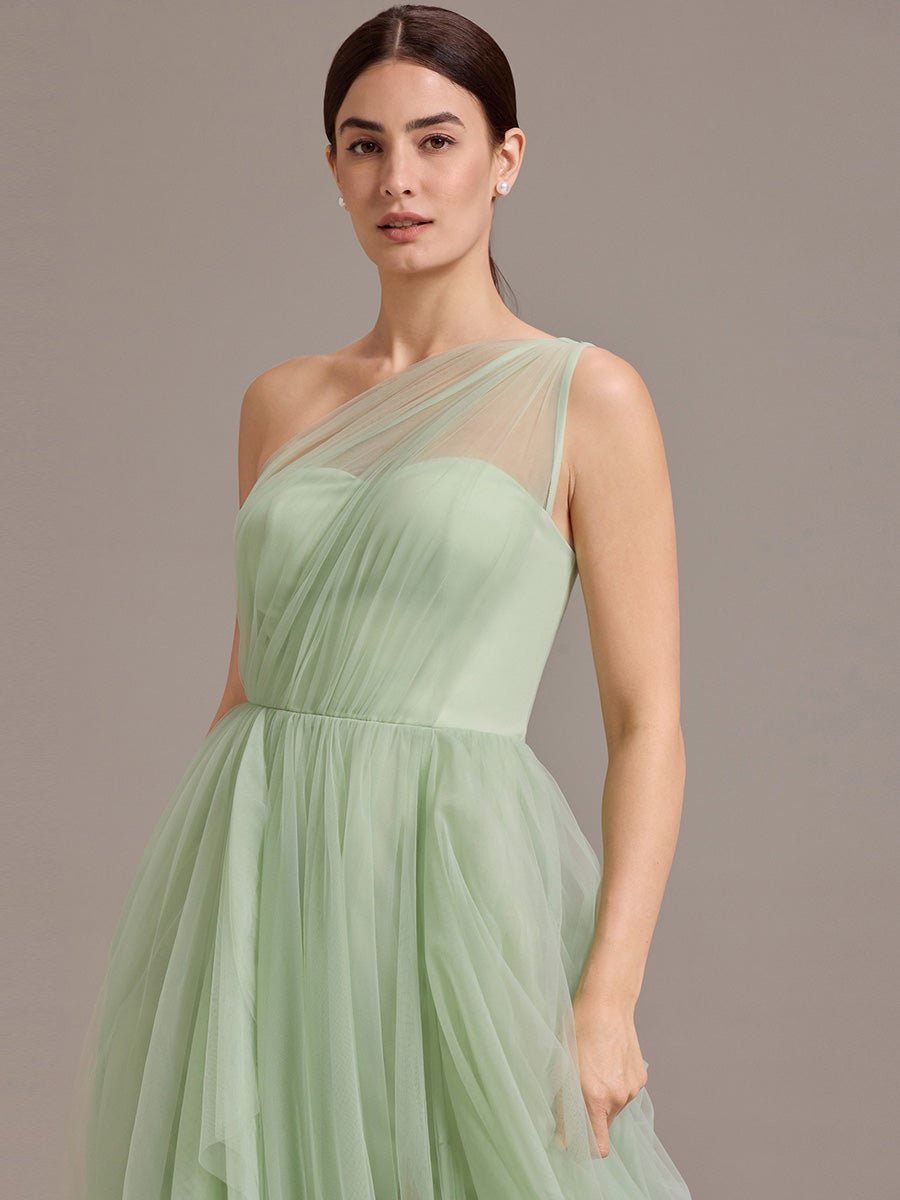 Color=Mint Green | Wholesale Pricing Sleeveless Asymmetrical A-Line Floor Length Dress with Thigh-High Slit, Bridesmaid Dresses-Mint Green 3